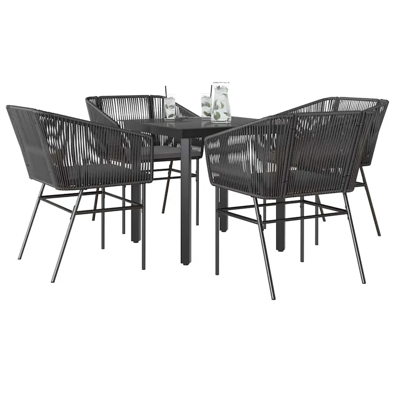 set de sufragerie de gradina 5 piese neagra sticla poly rattan