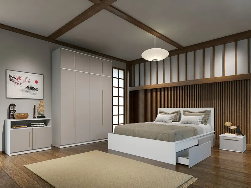 Set dormitor Casmir cu pat din pal - Tokio - C11
