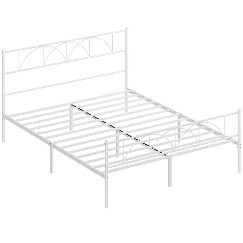 HOMCOM Cadru de pat 160x200 cm cu tăblie, suport lamele din oțel, depozitare sub pat