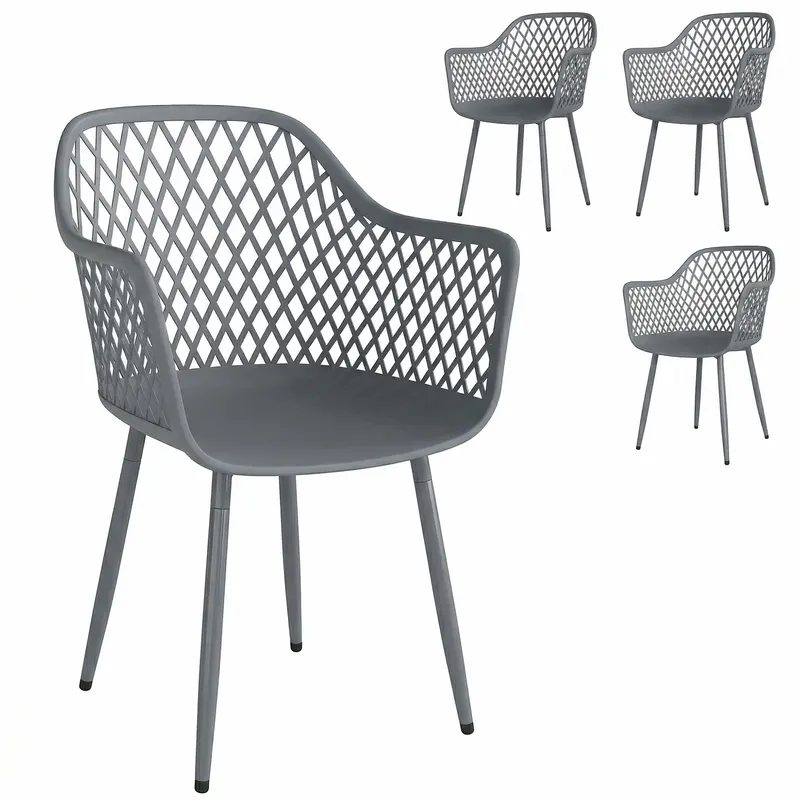 Outsunny Set 4 scaune de grădină, scaune din plastic rezistente la UV cu braț și spătar 56 x 51 x 84 cm gri închis