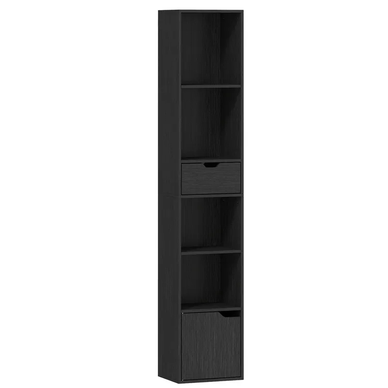 HOMCOM Bibliotecă cu 6 compartimente, cu sertar și compartiment reglabil, dulap de depozitare independent, 30 x 24 x 158 cm, Negru