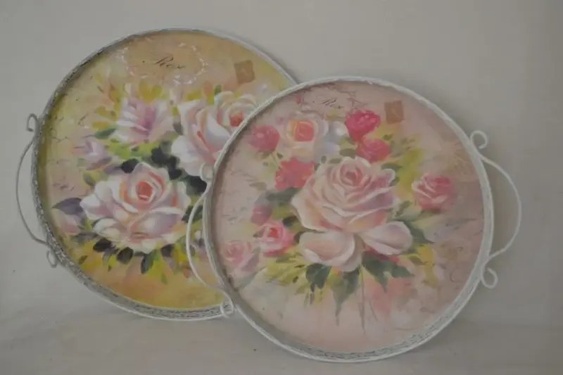 Set 2 tavi servire metal flor 39 x 34 x 9 cm