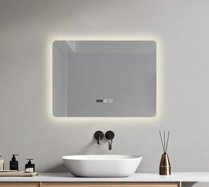 Oglinda baie 80x60 cm, cu iluminare LED, functie dezaburire si intrerupator touch, Belform Atlantis