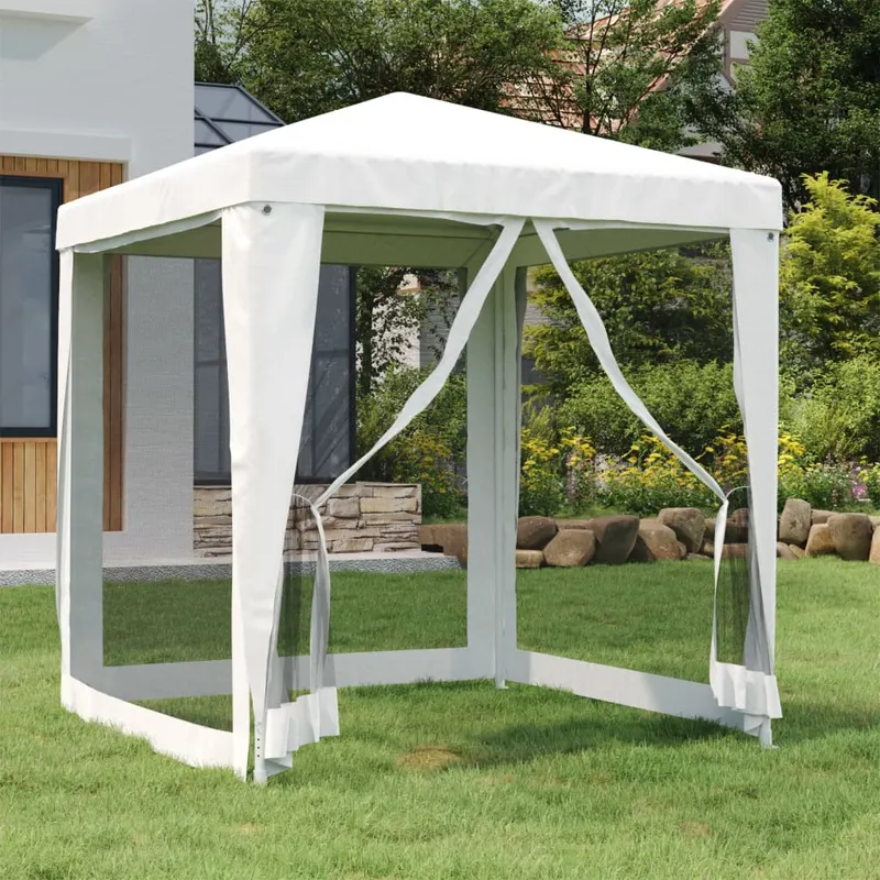cort de petrecere cu 4 pereti din plasa, alb, 2 x 2 m
