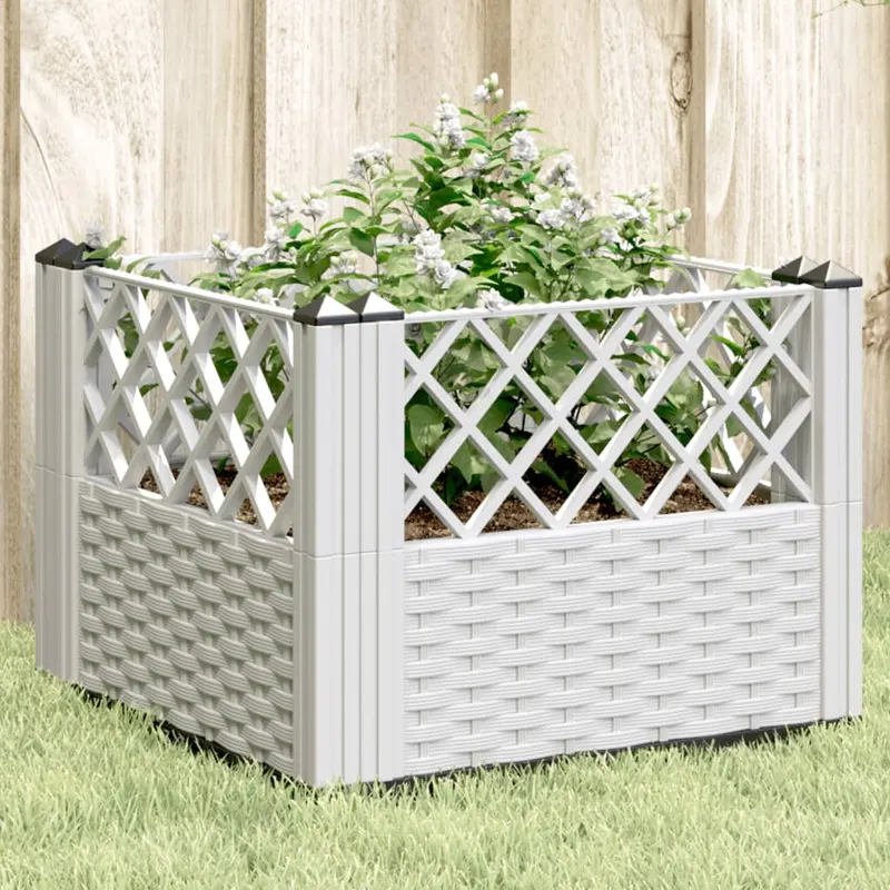 jardiniera de gradina cu tarusi, alb, 43,5x43,5x43,5 cm, pp