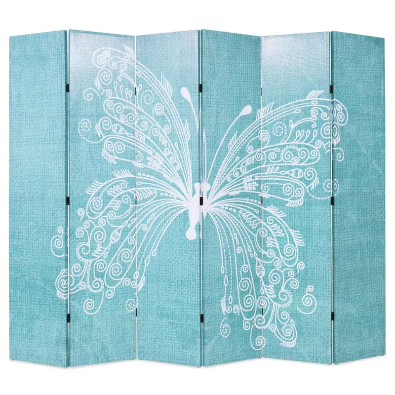 paravan camera pliabil, albastru, 228 x 170 cm, fluture