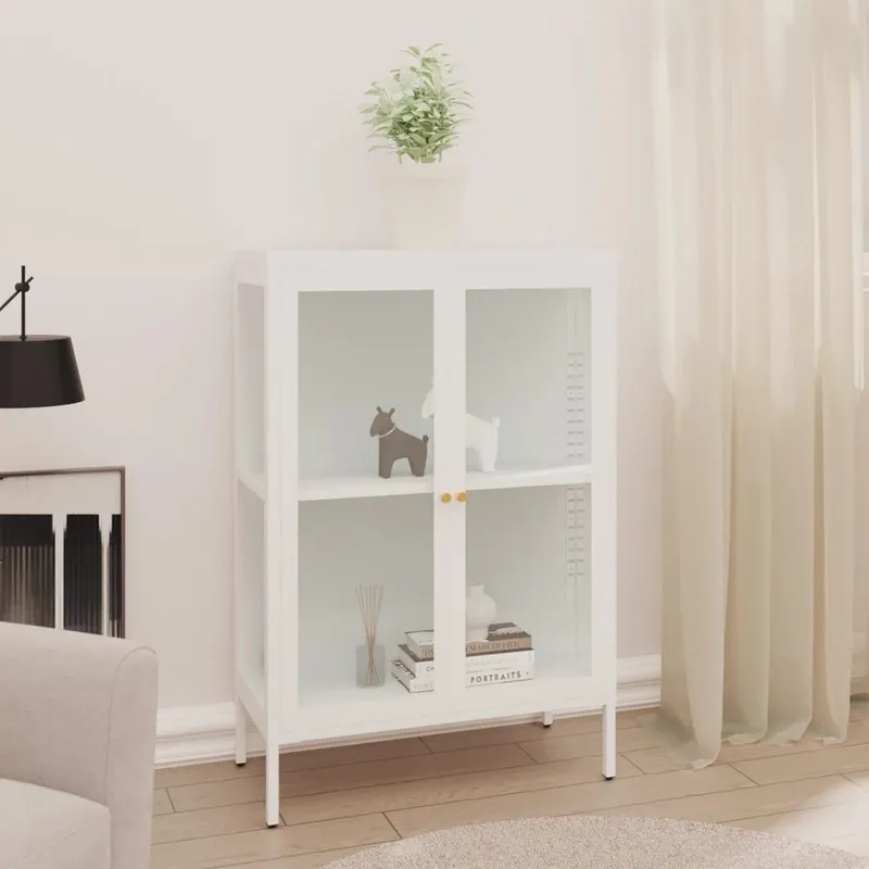 servanta, alb, 75x35x105 cm, otel si sticla