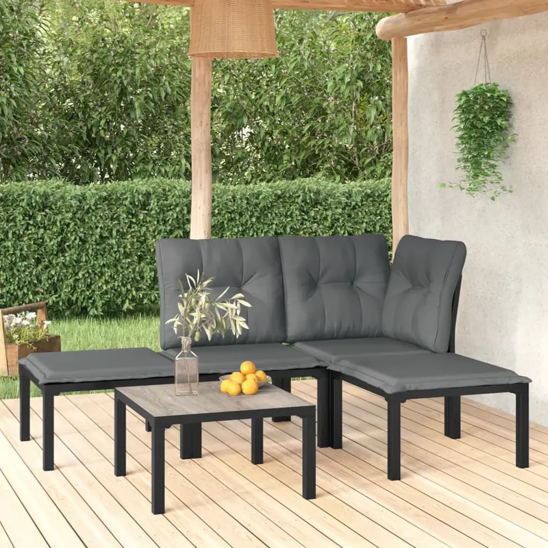 set mobilier de gradina, 5 piese, negru/gri, poliratan
