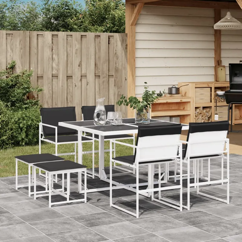 set mobilier de gradina, 9 piese, cu perne, alb, textilena