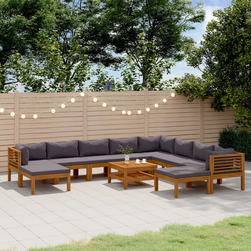 set mobilier gradina cu perne, 11 piese, lemn masiv de acacia