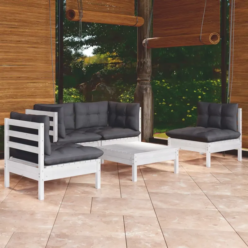 set mobilier gradina cu perne, 5 piese, lemn masiv de pin