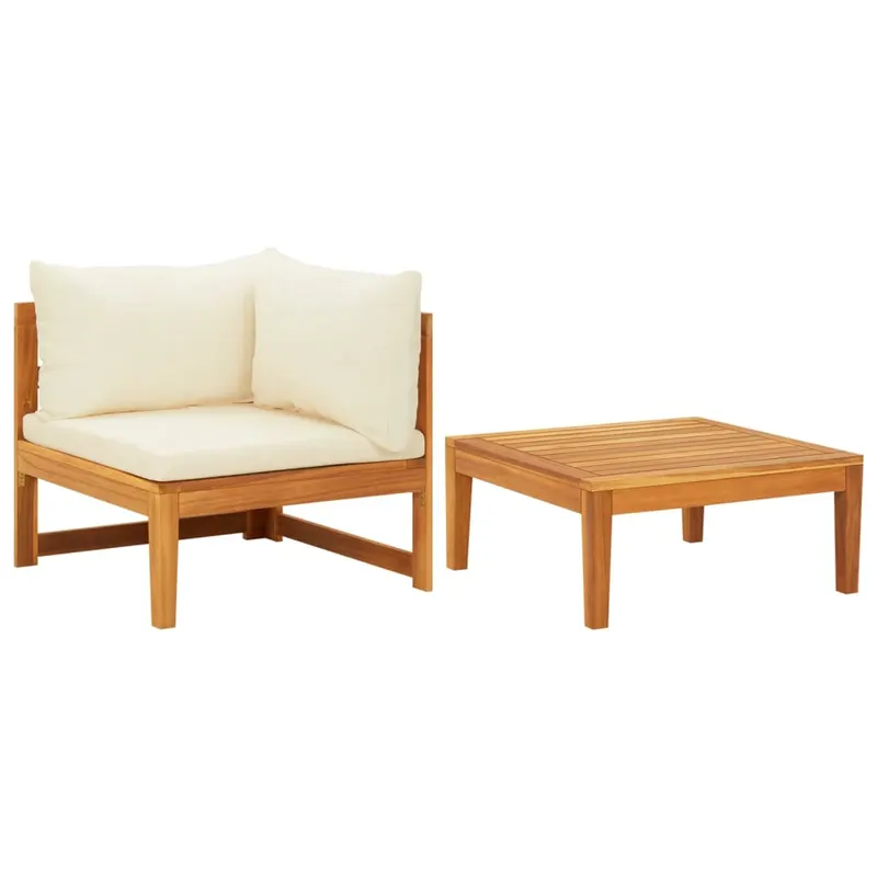 set mobilier gradina perne alb/crem, 2 piese, lemn masiv acacia