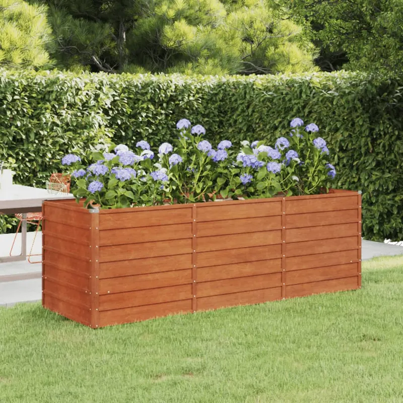 strat inaltat de gradina, ruginiu, 240x80x77 cm, otel corten