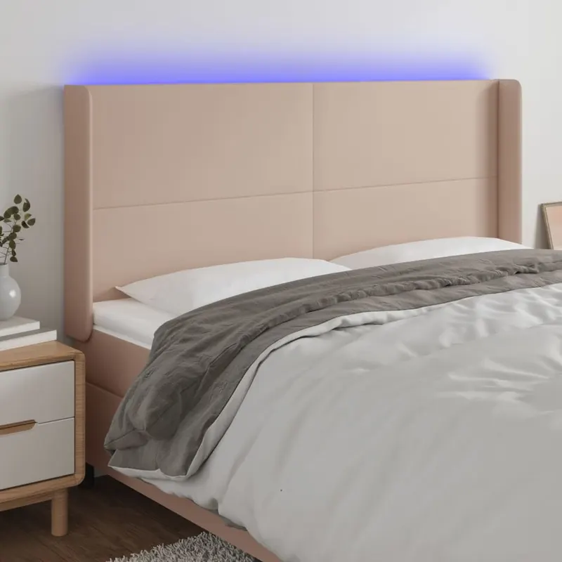 tablie de pat cu led, cappuccino, 183x16x118/128 cm, piele eco