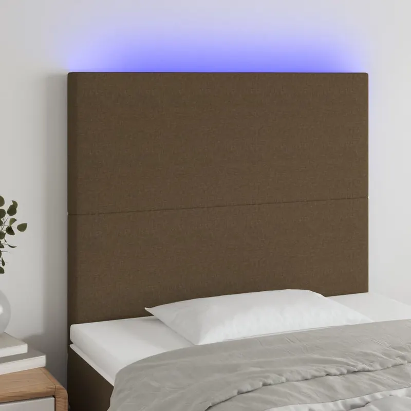 tablie de pat cu led, maro inchis, 90x5x118/128 cm, textil