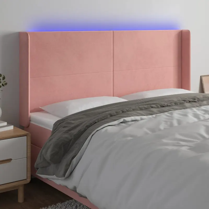 tablie de pat cu led, roz, 203x16x118/128 cm, catifea