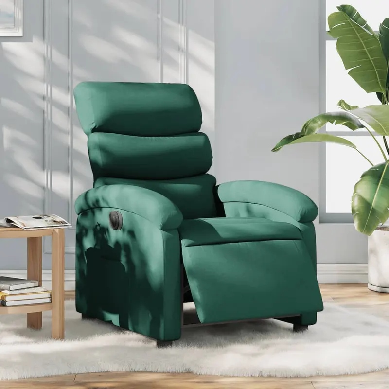 fotoliu rabatabil electric, verde inchis, material textil