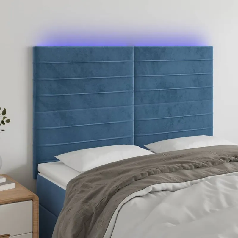 tablie de pat cu led, albastru inchis, 144x5x118/128cm, catifea