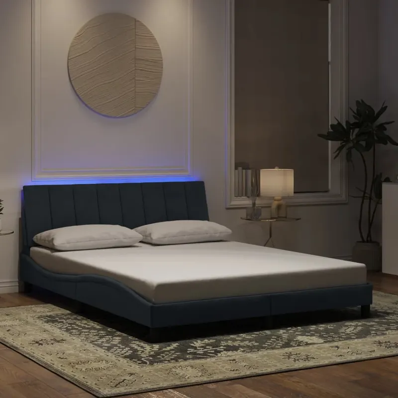 cadru de pat cu lumini led, gri inchis, 160x200 cm, catifea