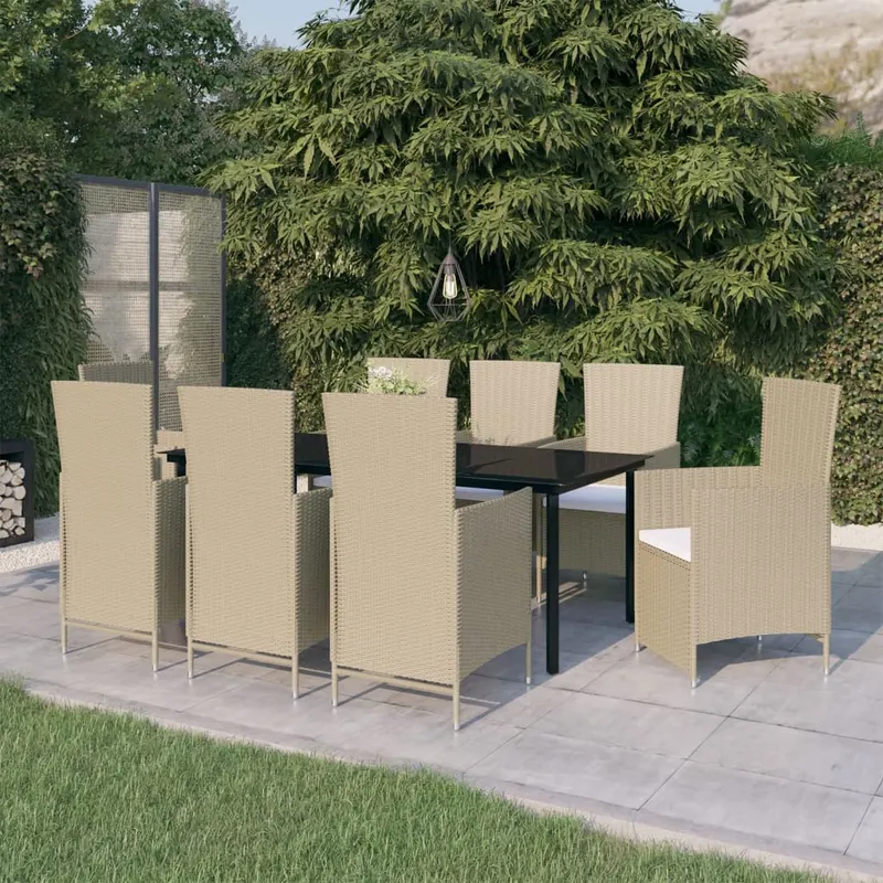 set mobilier pentru gradina cu perne, 9 piese, bej