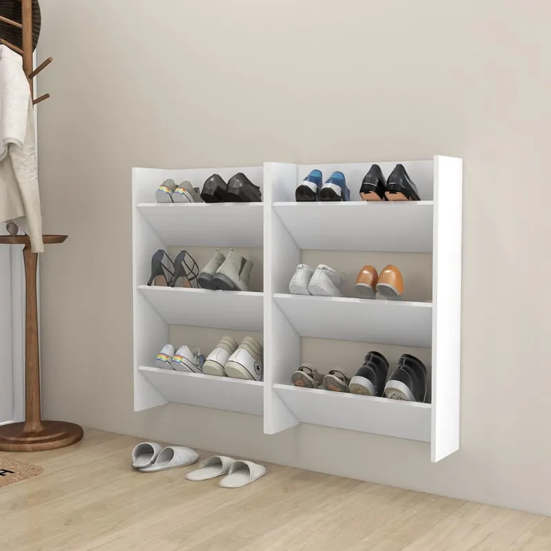 pantofare de perete, 2 buc., alb, 60x18x90 cm, pal