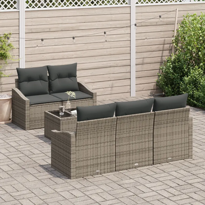 set canapea 6 piese gradina cu perne gri din poliratan