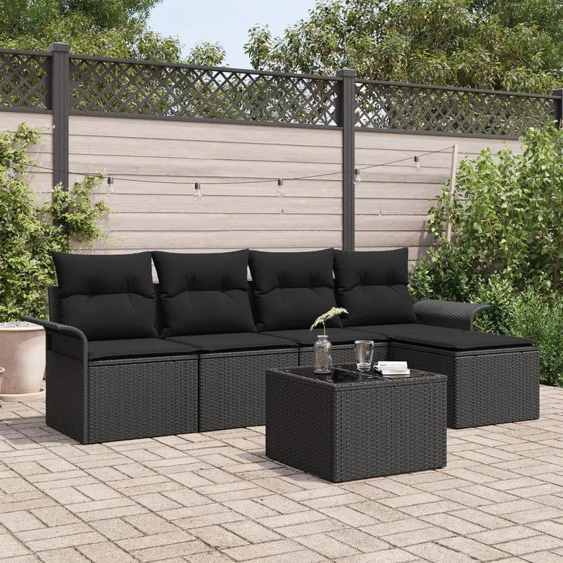 set de canapea pentru gradina din 6 piese cu perne ratan negru