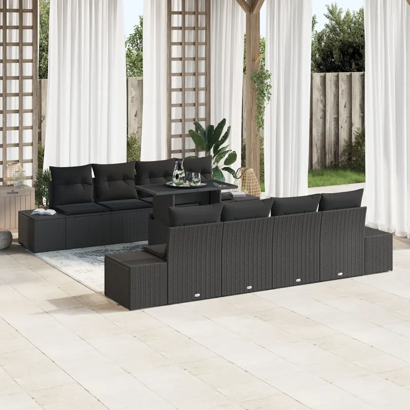 set canapea pentru gradina cu 9 piese cu perne negru poliratan