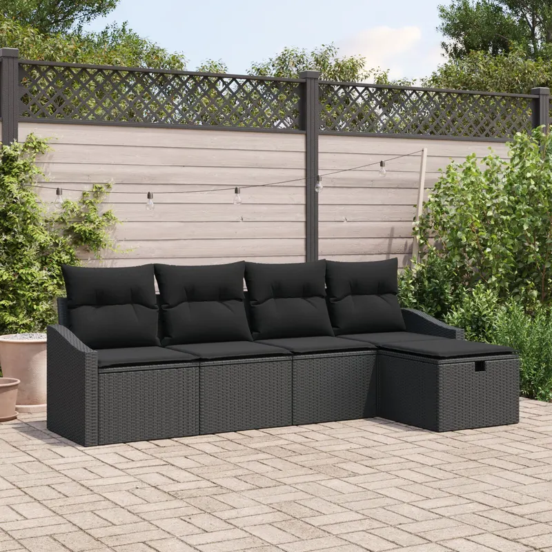 set de 5 canapele pentru gradina cu perne negru poliratan