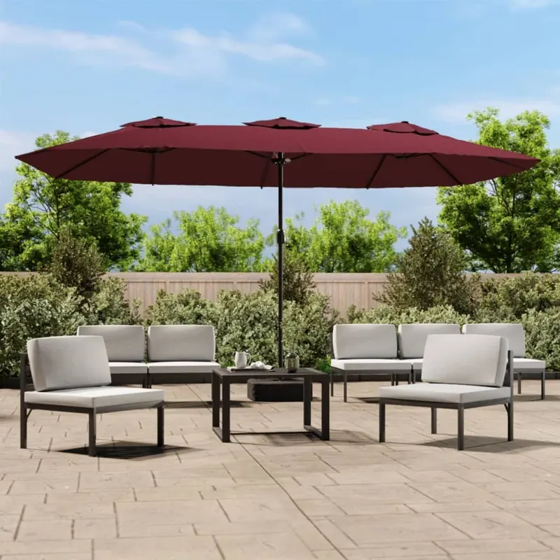 umbrela de gradina doua capete/led-uri, rosu bordo, 449x245 cm