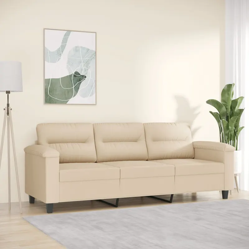 canapea cu 3 locuri, crem, 180 cm, tesatura microfibra