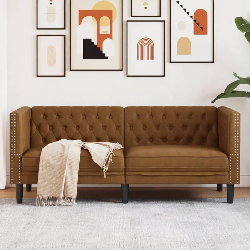 canapea chesterfield cu 2 locuri maro piele intoarsa ecologica