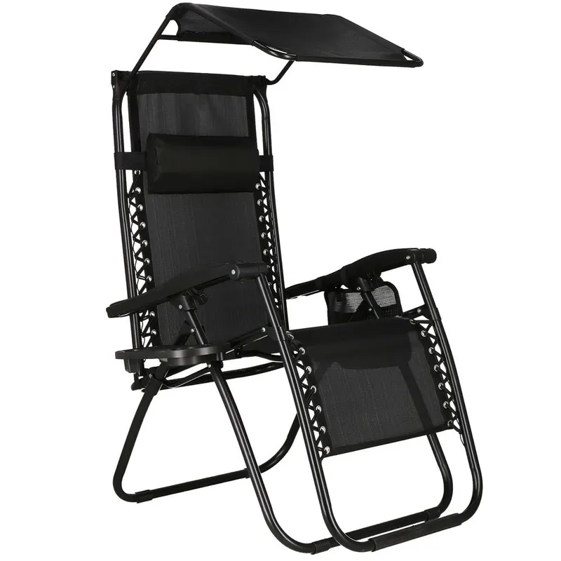 Sezlong pliabil relax zero gravity parasolar reglabil, 175 cm, maxim 120 kg, negru