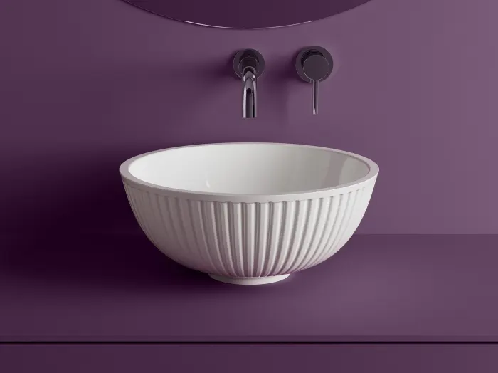 Lavoar pe blat din compozit, 40x40x17 cm, alb mat, interior lucios, rotund, Minimal