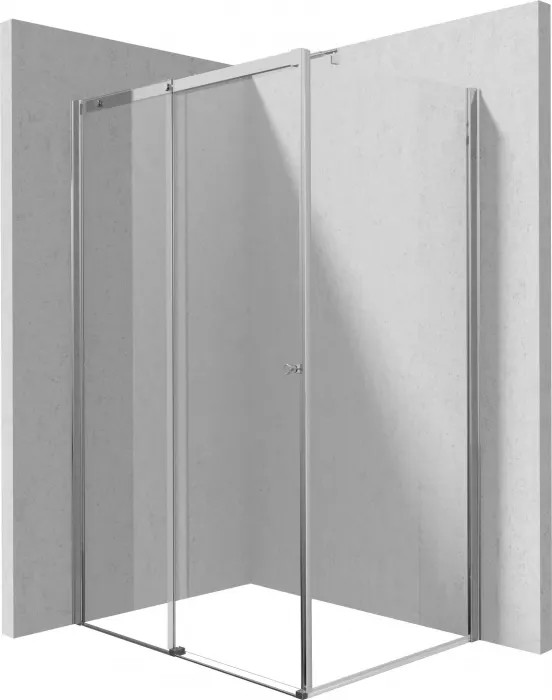 Cabina de dus rectangulara, usi glisante si un perete fix, 100x80 cm, profil crom, Deante Kerria Plus