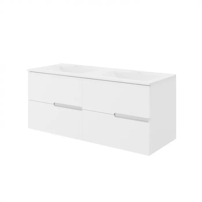 Mobilier baie alb cu doua lavoare si 4 sertare soft close, Toledo, 120 cm