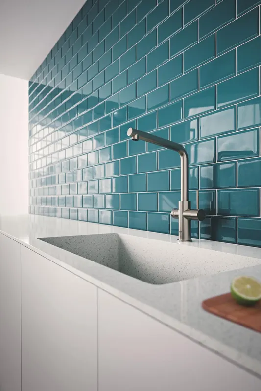 Baterie bucatarie Grohe 101068DC01, Blue Home, inalta, tip L, pentru racitor Blue Home, mat, otel satinat