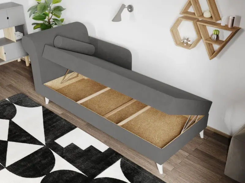 Divan / Pat o persoana tapitat Gri Deschis Round Rabatabil