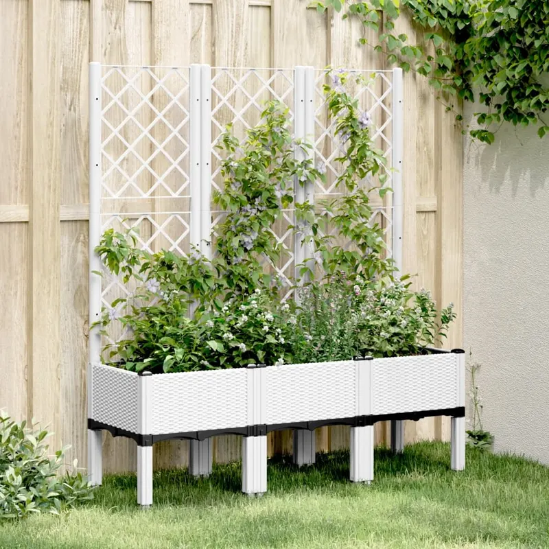 jardiniera de gradina cu spalier, alb, 120x40x142 cm pp