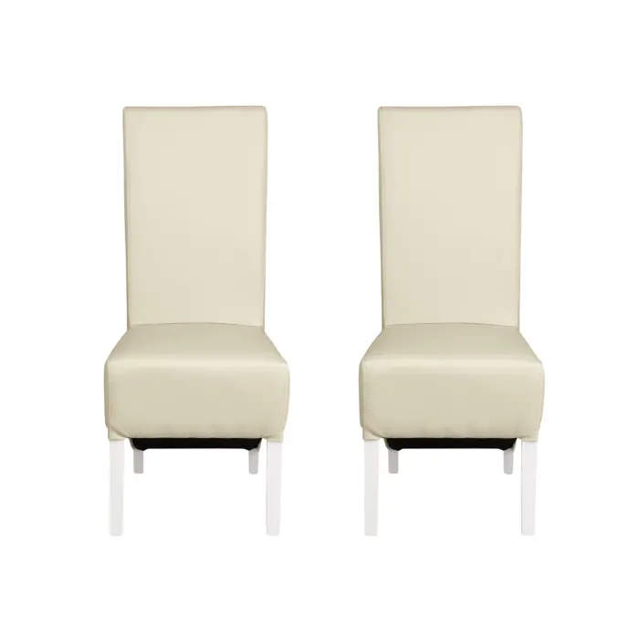 Set 2 scaune living VANESSA, picioare lemn alb, piele ecologica crem, 47x60x110 cm