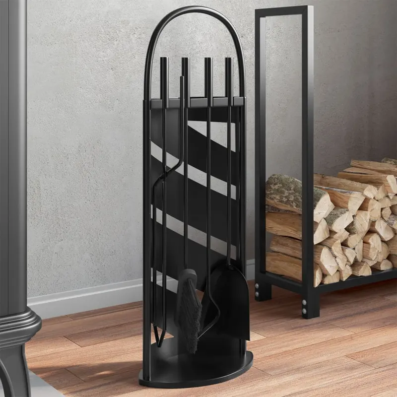 set de unelte pentru semineu, 5 piese, 23x15x66 cm, otel