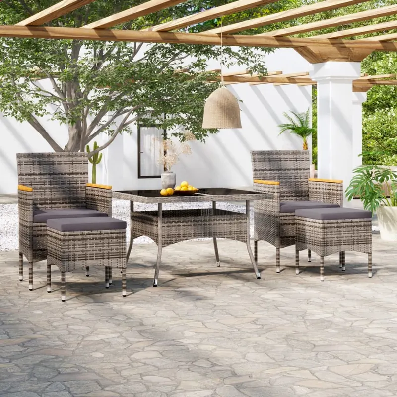 set mobilier gradina, 5 piese, gri, poliratan/sticla tratata