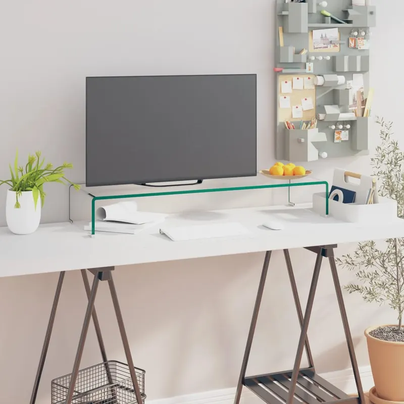 stand tv/suport monitor sticla transparenta 90x30x13 cm