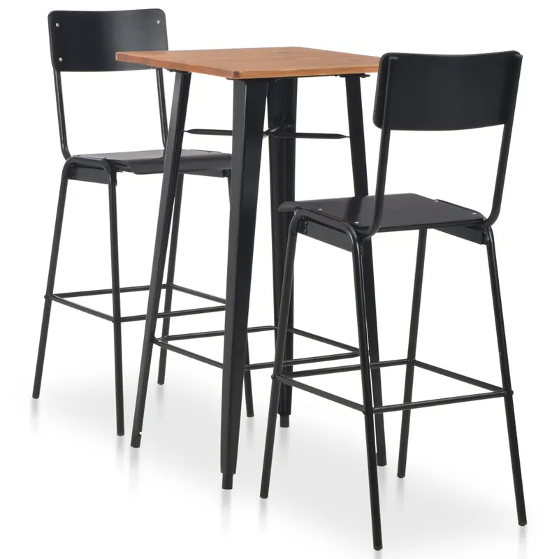 set mobilier de bar, 3 piese, negru, otel