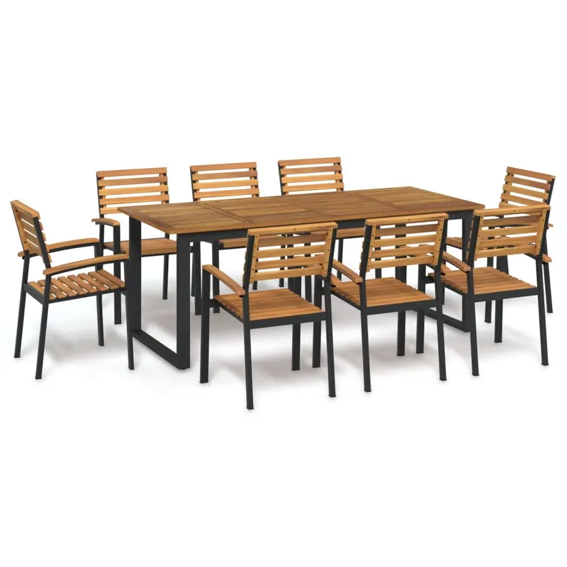 set mobilier de gradina, 9 piese, lemn masiv de acacia si metal