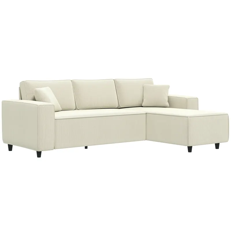 Canapea HOMCOM catifea crem, 3 locuri