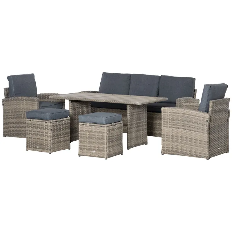 Outsunny Set Complet Mobila de Gradina, 6 Piese din Ratan PE, Include Perne Moi, Gri, Design Elegant pentru Exterior