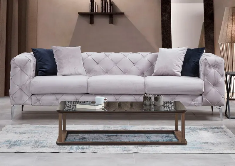Canapea CHESTERFIELD Como - Light Grey cu 3 Locuri 237 X 73 X 90