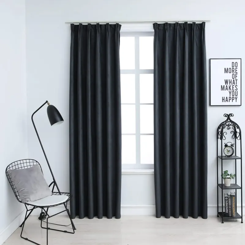 draperii opace cu carlige, 2 buc., antracit, 140 x 245 cm