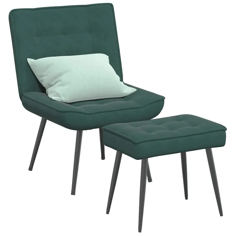 scaun de relaxare cu taburet, verde inchis, catifea